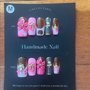 Pink and Brown Handmade Nail Set Size M